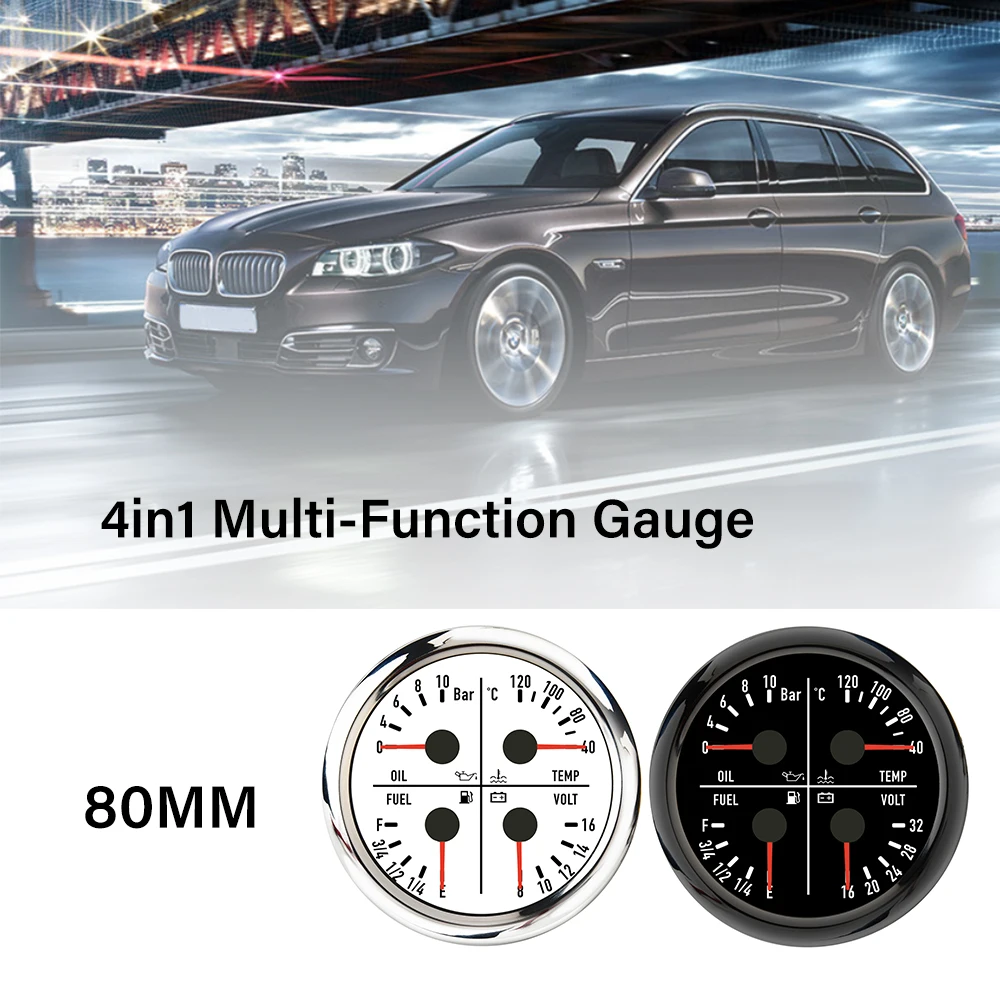 ELING 80mm Car 4in1 Gauge Oil Pressure 0-10Bar Water Temp Fuel Level Voltmeter 12V 24V with 7 Colors Backlights
ELING 80mm Car 4in1 Gauge Oil Pressure 0-10Bar Water Temp Fuel Level Voltmeter 12V 24V with 7 Colors Backlights