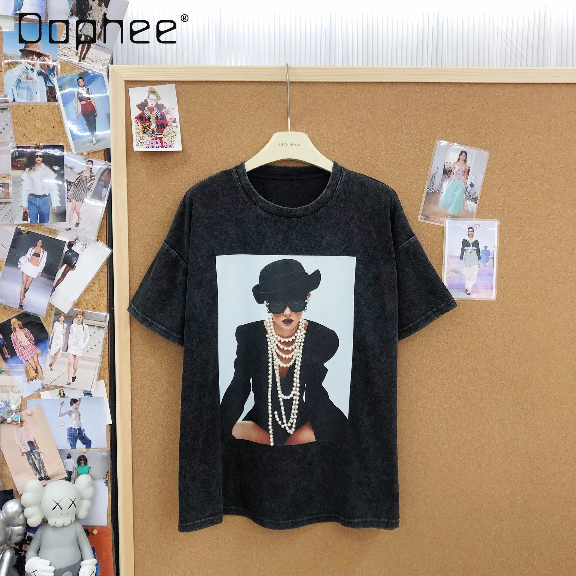 Trendy Brand Fashion Heavy Beading Character Print Loose Casual Cotton Short Sleeve T-shirt Vintage Black T-shirt Women
Trendy Brand Fashion Heavy Beading Character Print Loose Casual Cotton Short Sleeve T-shirt Vintage Black T-shirt Women