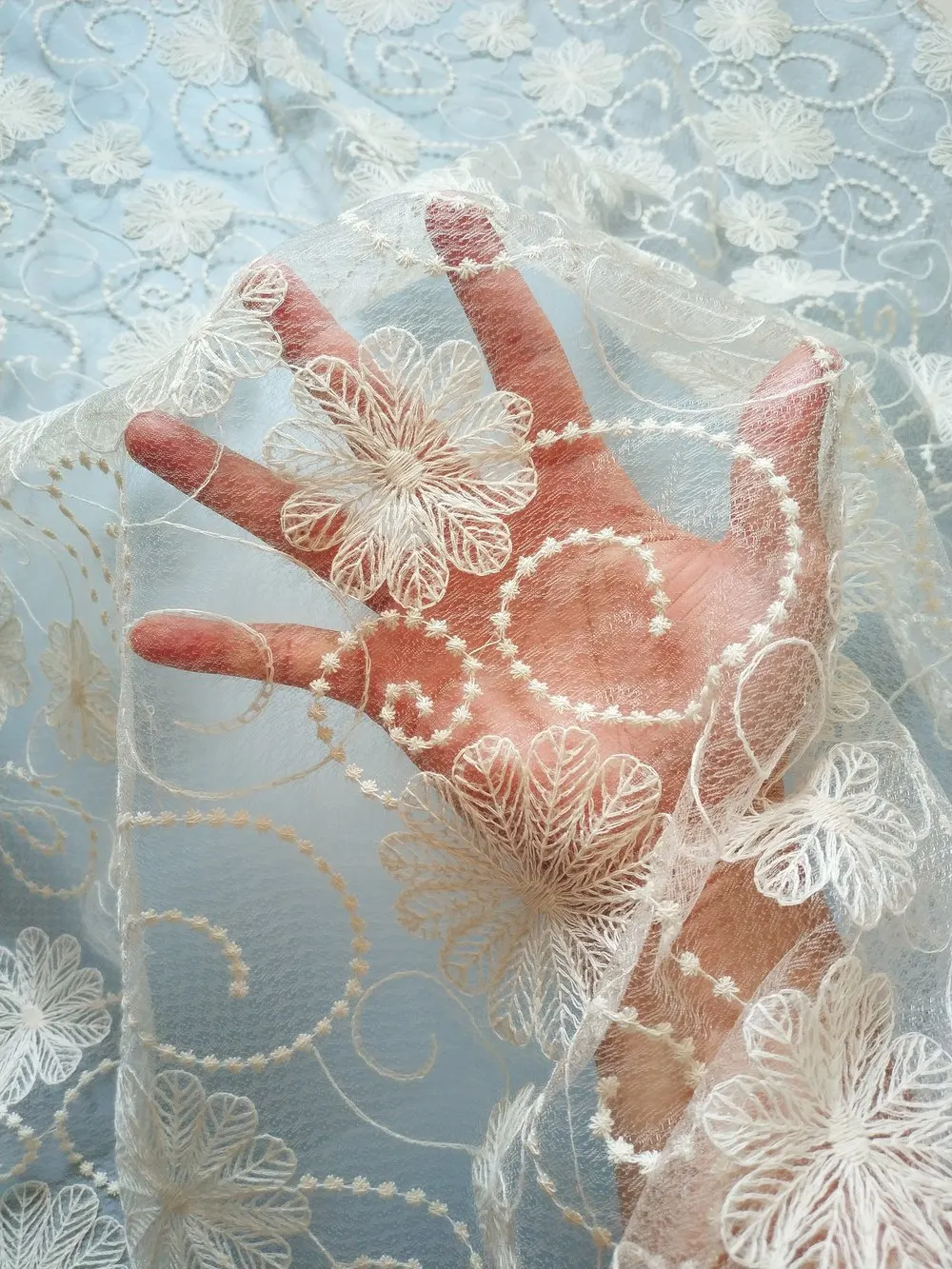 New stylish floral embroidery sheer lace fabric, used for wedding dresses, clothing, curtains, designer fabrics
New stylish floral embroidery sheer lace fabric, used for wedding dresses, clothing, curtains, designer fabrics