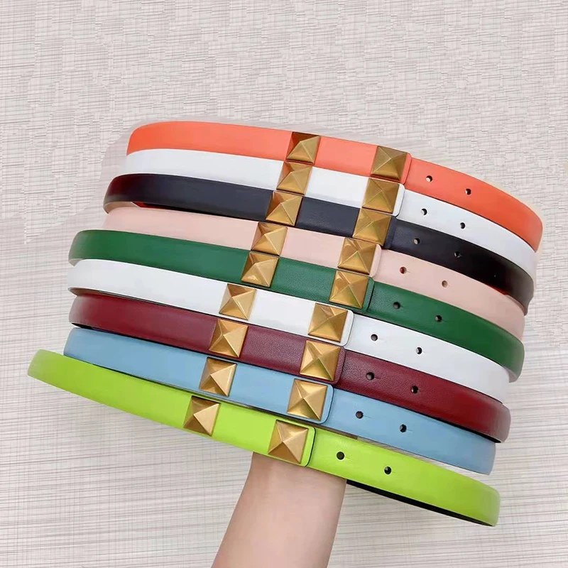 Big Golden Rivets Belt Women Genuine Cowhide Skin Luxury Brand Top Candy Colors Fashion Slim Waist Accessory Summer Dress
Big Golden Rivets Belt Women Genuine Cowhide Skin Luxury Brand Top Candy Colors Fashion Slim Waist Accessory Summer Dress