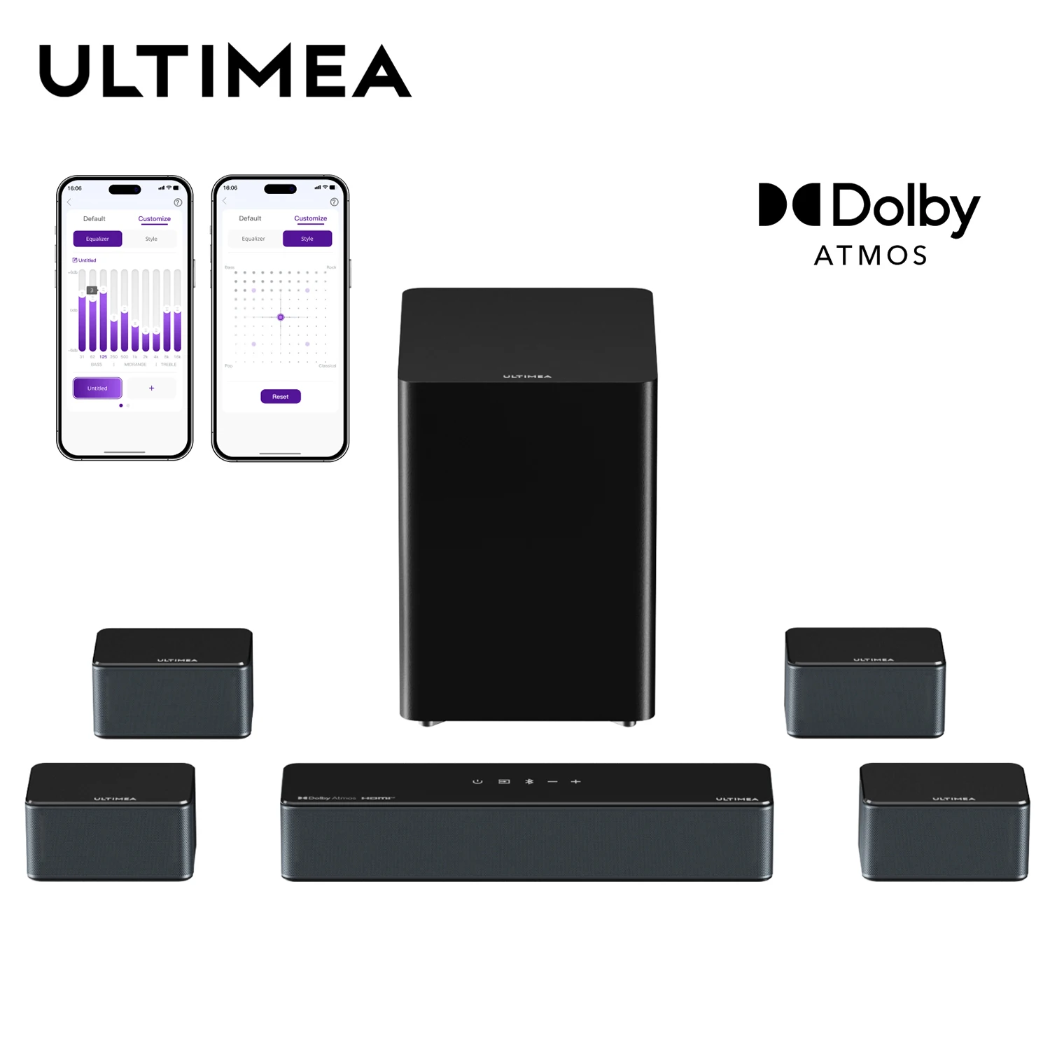 ULTIMEA 500W 7.1ch Dolby Atmos Soundbar with Wireless Subwoofer & 4 Surround Speakers, Home Theater System with APP Control
ULTIMEA 500W 7.1ch Dolby Atmos Soundbar with Wireless Subwoofer & 4 Surround Speakers, Home Theater System with APP Control