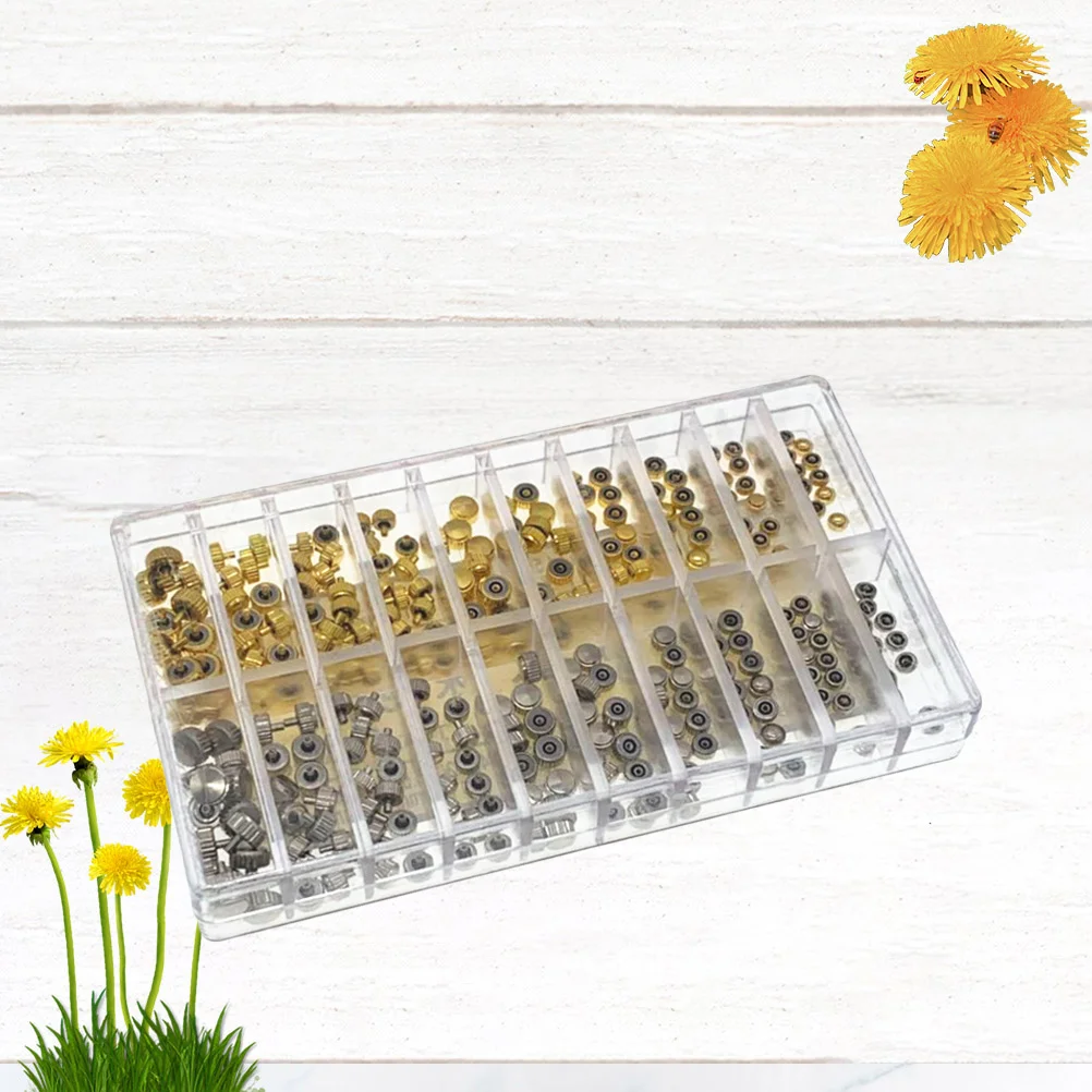 300pcs Watch Crown Parts 3.5Mm 4.0Mm 4.5Mm 5.0Mm 6.0+2Mm Waterproof Dome Flat Watch Stems Repair Kit For Watchmakers Tool
300pcs Watch Crown Parts 3.5Mm 4.0Mm 4.5Mm 5.0Mm 6.0+2Mm Waterproof Dome Flat Watch Stems Repair Kit For Watchmakers Tool