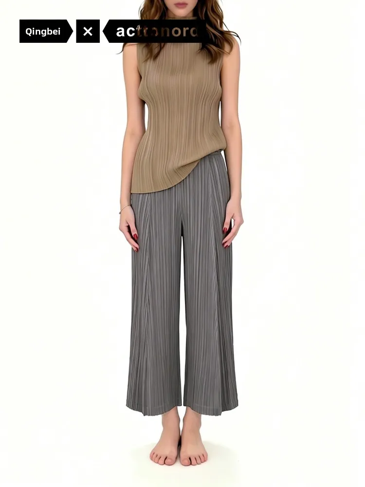 Spring Autumn High Waist Wide Leg Pleated Nine Point Pants Women's Loose Summer Skirt Pants Casual High Waist Polyester Fiber
Spring Autumn High Waist Wide Leg Pleated Nine Point Pants Women's Loose Summer Skirt Pants Casual High Waist Polyester Fiber