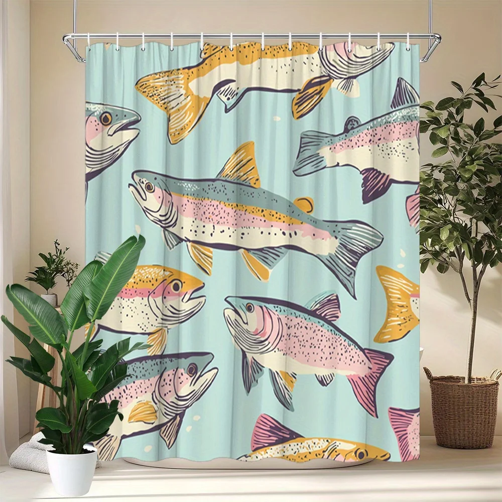 Shower Curtain Vibrant Trout Fish Mid-Century Modern Light Teal Colorful Design Polyester 70.8x70.8 Inch Machine Washable
Shower Curtain Vibrant Trout Fish Mid-Century Modern Light Teal Colorful Design Polyester 70.8x70.8 Inch Machine Washable