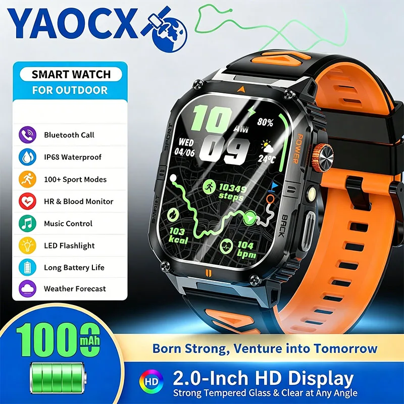 2026New 1000mAh Military Outdoor Smartwatch 2.0 Inches Heart Rate Sleep LED Flashlight IP68 Waterproof BT Call Sport Watch Men
2026New 1000mAh Military Outdoor Smartwatch 2.0 Inches Heart Rate Sleep LED Flashlight IP68 Waterproof BT Call Sport Watch Men