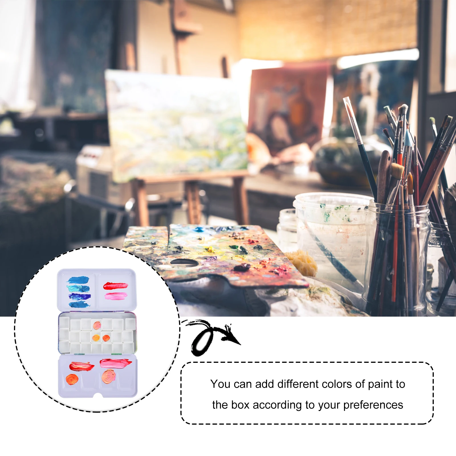 1 set Compact Watercolor Paint Box with Compartments Durable Art Color Mixing Tin for Travel Storage Premium Palette for Artists
1 set Compact Watercolor Paint Box with Compartments Durable Art Color Mixing Tin for Travel Storage Premium Palette for Artists