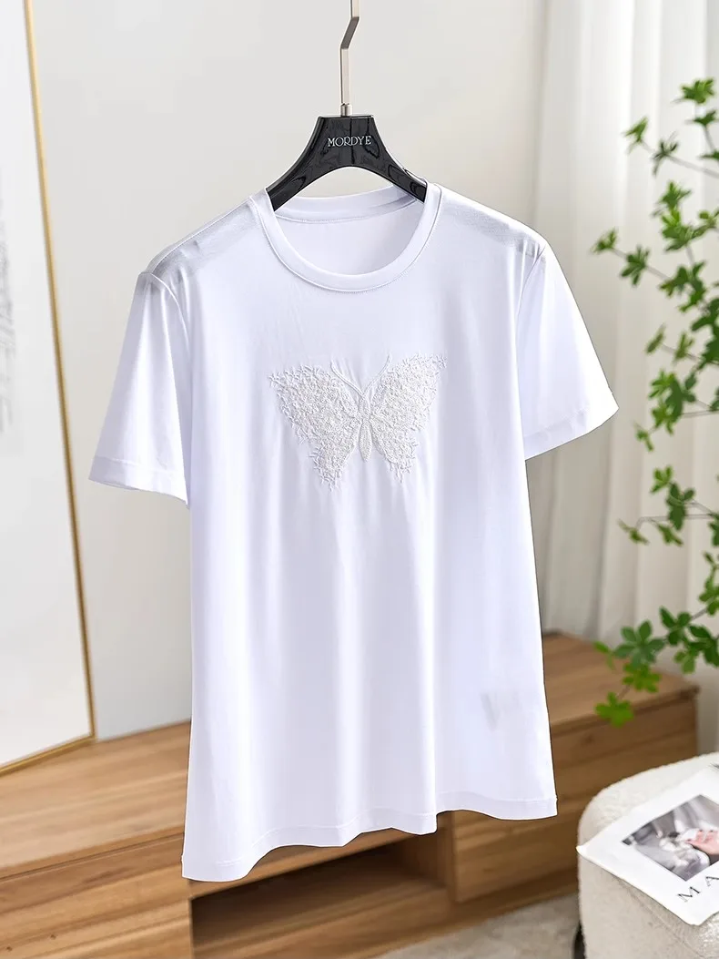 Embroidery T-Shirt Women's Summer Cotton Short Sleeve Glitter Heavy Embroidery High Quality Cotton White Top
Embroidery T-Shirt Women's Summer Cotton Short Sleeve Glitter Heavy Embroidery High Quality Cotton White Top