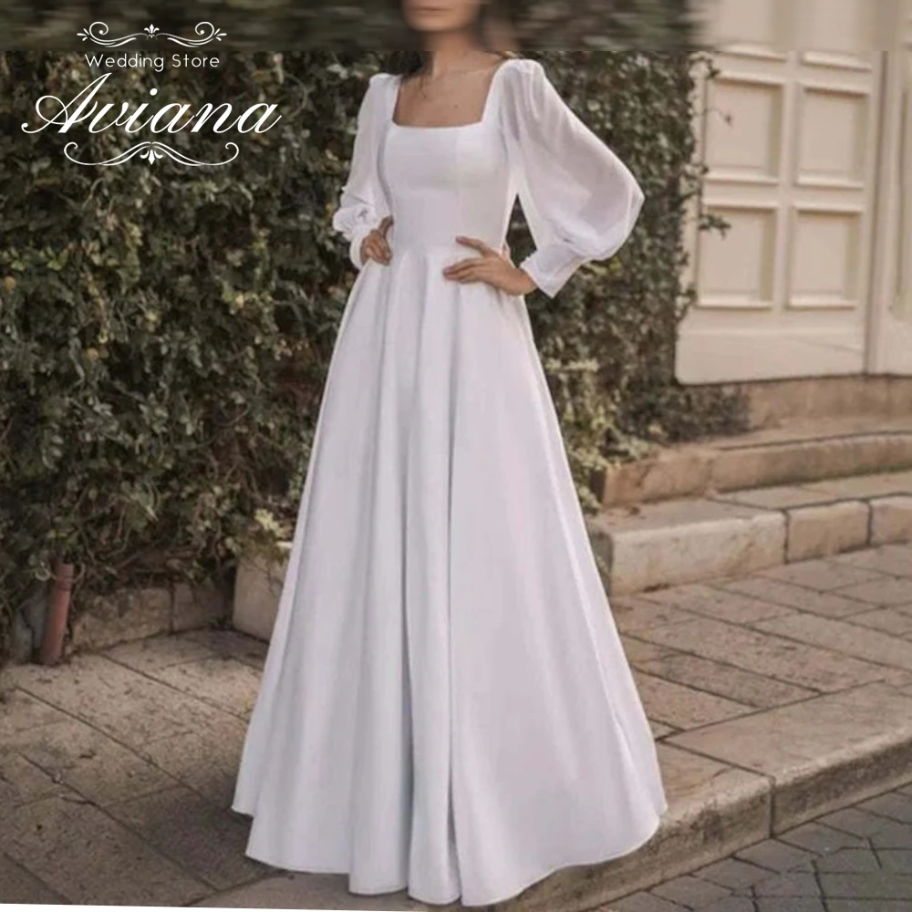 Aviana Customized Square Collar Satin Wedding Dresses Long Chiffon Sleeve Beach Bride Dress Floor Length Custom Backless Vestido
Aviana Customized Square Collar Satin Wedding Dresses Long Chiffon Sleeve Beach Bride Dress Floor Length Custom Backless Vestido