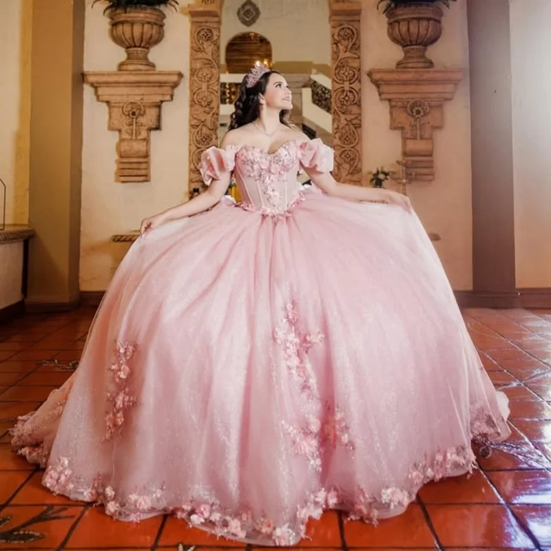Customized Pink Quinceanera Dresses Off the Shoulder sequin applique Long tail Tull 3D flower Bow Vestido 15 Quinceanera
Customized Pink Quinceanera Dresses Off the Shoulder sequin applique Long tail Tull 3D flower Bow Vestido 15 Quinceanera