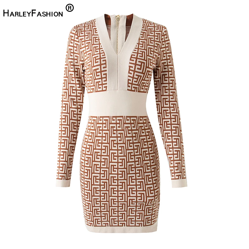New Autumn V-neck Long Sleeve Quality Geometrical Embroidery Pattern Bodycon Casual Thick Women Knitted Dress
New Autumn V-neck Long Sleeve Quality Geometrical Embroidery Pattern Bodycon Casual Thick Women Knitted Dress