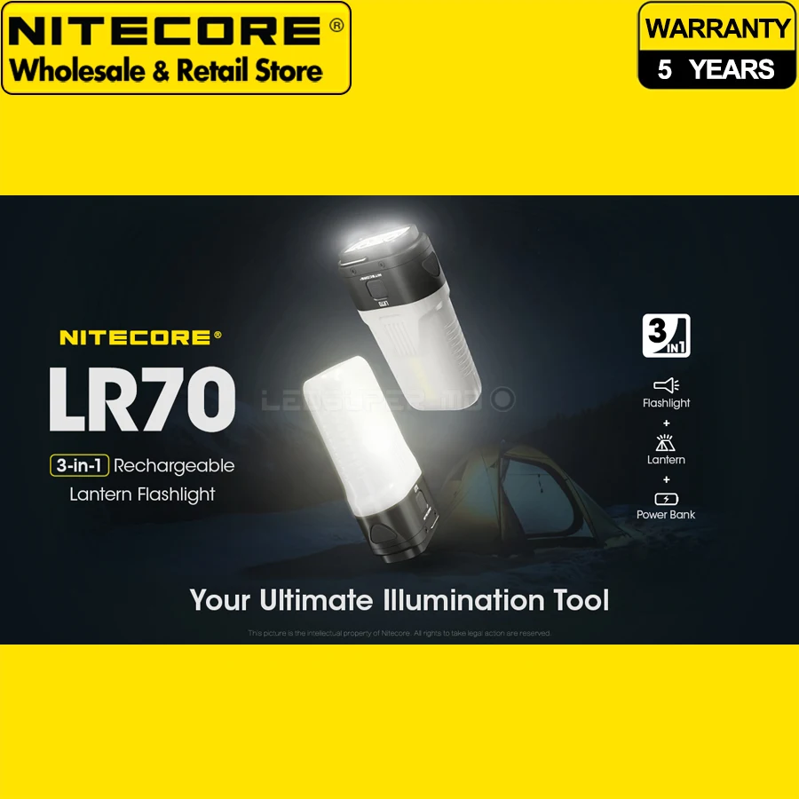 3-in-1 NITECORE LR70 USB-C Rechargeable Lantern Flashlight & Fast Charge Power Bank & Portable Camping Tent Light
3-in-1 NITECORE LR70 USB-C Rechargeable Lantern Flashlight & Fast Charge Power Bank & Portable Camping Tent Light