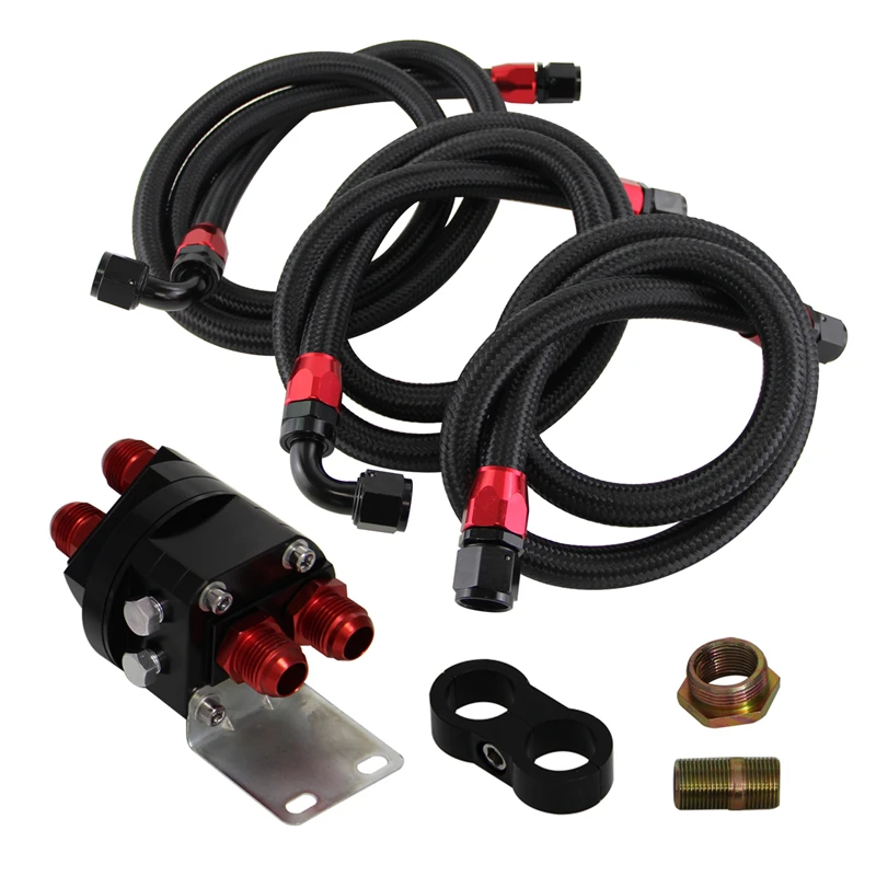 Universal AN10 Oil Filter Sandwich Plate Adapter Oil Cooler Hose Kit Nylon & Stainless Steel Braided Lines Black/Silver/Blue
Universal AN10 Oil Filter Sandwich Plate Adapter Oil Cooler Hose Kit Nylon & Stainless Steel Braided Lines Black/Silver/Blue
