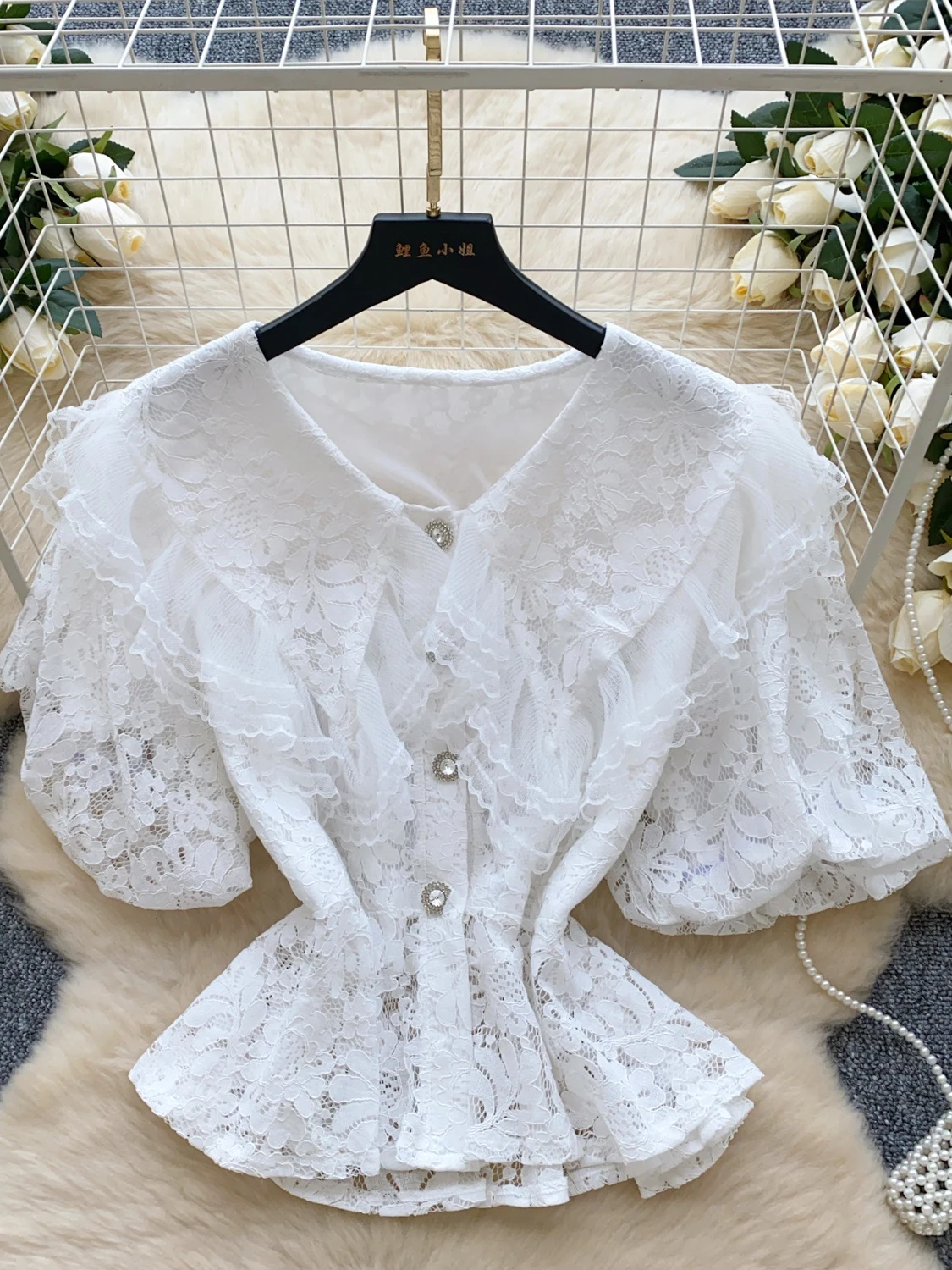 Sweet Lace Doll Collar Bubble Sve irt Women's Summer High Waist Versatile Ele Hemline Blouse Korean Sle Loose Fit
Sweet Lace Doll Collar Bubble Sve irt Women's Summer High Waist Versatile Ele Hemline Blouse Korean Sle Loose Fit