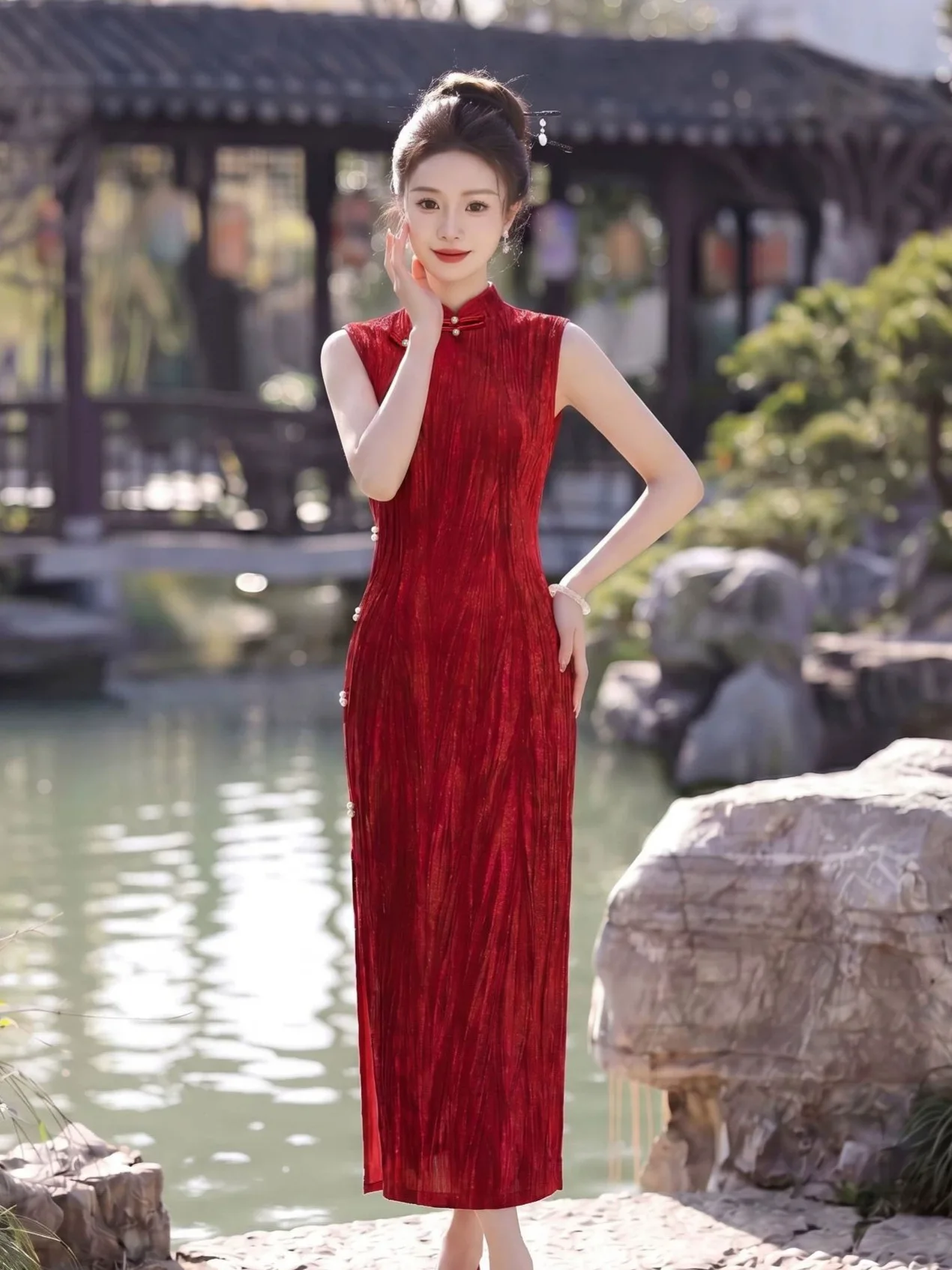 Chinese Style Women Vintage Mandarin Collar Print Cheongsam Elegant Sexy Sleeveless Qipao Performance Costume
Chinese Style Women Vintage Mandarin Collar Print Cheongsam Elegant Sexy Sleeveless Qipao Performance Costume