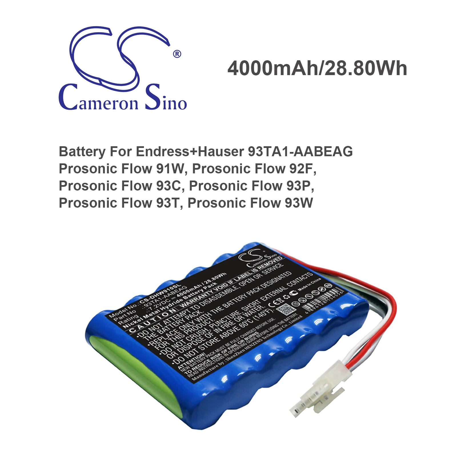 CS 4000mAh/28.80Wh Battery for Endress+Hauser Prosonic Flow 91W, Prosonic Flow 92F, Prosonic Flow 93C 93TA1-AABEAG
CS 4000mAh/28.80Wh Battery for Endress+Hauser Prosonic Flow 91W, Prosonic Flow 92F, Prosonic Flow 93C 93TA1-AABEAG