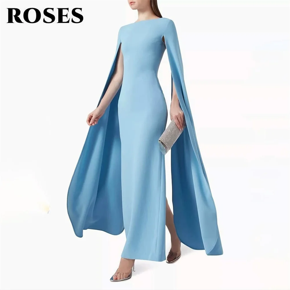 ROSES Light Blue Evening Dresses O Neck Prom Dress with Cape Sleeve Formal Gown Mermaid robe de bal for Woman Customized
ROSES Light Blue Evening Dresses O Neck Prom Dress with Cape Sleeve Formal Gown Mermaid robe de bal for Woman Customized