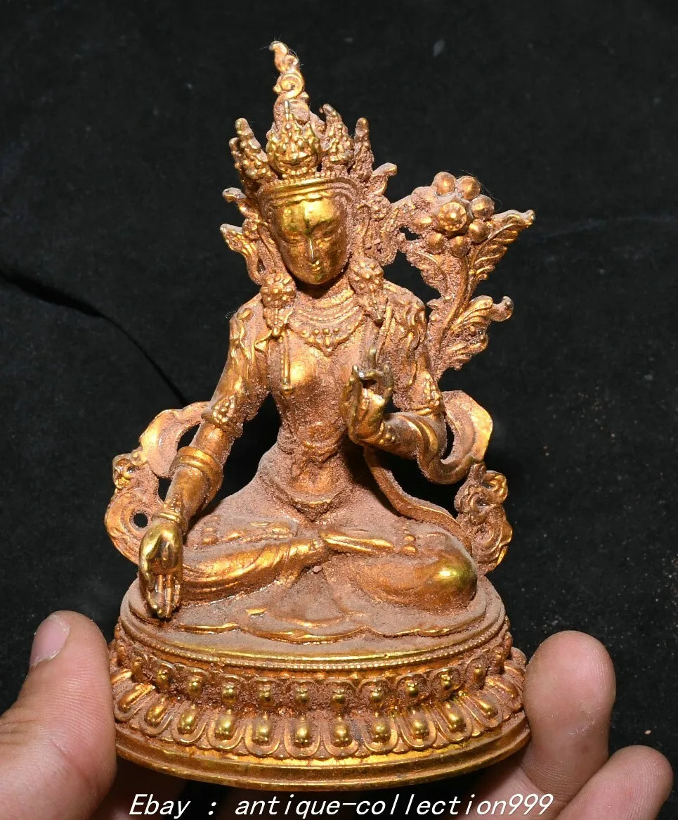 3.9 Inch Old Xizang Pure Bronze Gold Plated White Tara Mahayana Enlightenment Muse Statue - Brass Gilt
3.9 Inch Old Xizang Pure Bronze Gold Plated White Tara Mahayana Enlightenment Muse Statue - Brass Gilt