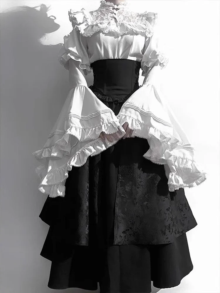 Gothic Lolita Long Skirt Set Dark Style Elegant Shirt Sleeve High Waist Slim Fit Spring Fashion Women's Two-Piece Outfit
Gothic Lolita Long Skirt Set Dark Style Elegant Shirt Sleeve High Waist Slim Fit Spring Fashion Women's Two-Piece Outfit