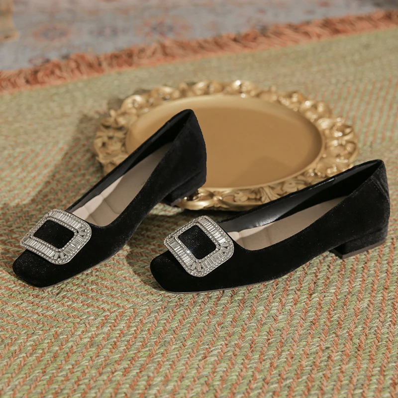 Women's square-toed chunky-heeled flat shoes2026New autumn and winter black suede party shoes with rhinestones,
Women's square-toed chunky-heeled flat shoes2026New autumn and winter black suede party shoes with rhinestones,