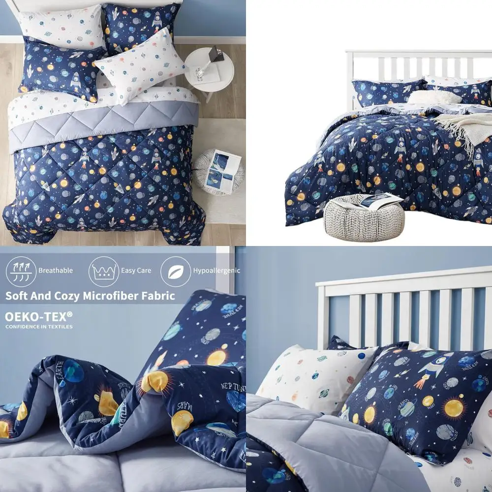Queen Size 7-Piece Space Theme Boys Bedding Set, Soft Microfiber Comforter with Sheet Bundle, Durable Children's Bedding
Queen Size 7-Piece Space Theme Boys Bedding Set, Soft Microfiber Comforter with Sheet Bundle, Durable Children's Bedding