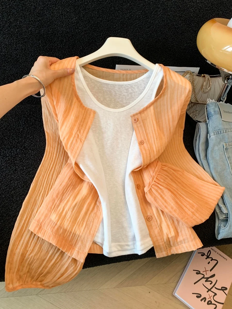 Sweet And Spicy Girl Summer New Style Women's Sun Protection Shirt Set Translucent Two-Piece Set Open Cardigan Top Tank Strap
Sweet And Spicy Girl Summer New Style Women's Sun Protection Shirt Set Translucent Two-Piece Set Open Cardigan Top Tank Strap