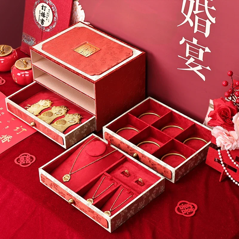 New Chinese Wedding Box Drawer Jewelry Box Multi layer Ring Bracelet with Lid Gold Jewelry Box
New Chinese Wedding Box Drawer Jewelry Box Multi layer Ring Bracelet with Lid Gold Jewelry Box