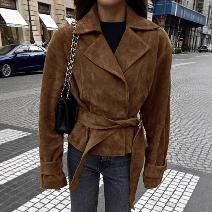 Women Vintage Brown Belt Lace Up Jacket Fashion High Waist Lapel Long Sleeve Short Coat Autumn Office Lady Commute Outwear
Women Vintage Brown Belt Lace Up Jacket Fashion High Waist Lapel Long Sleeve Short Coat Autumn Office Lady Commute Outwear