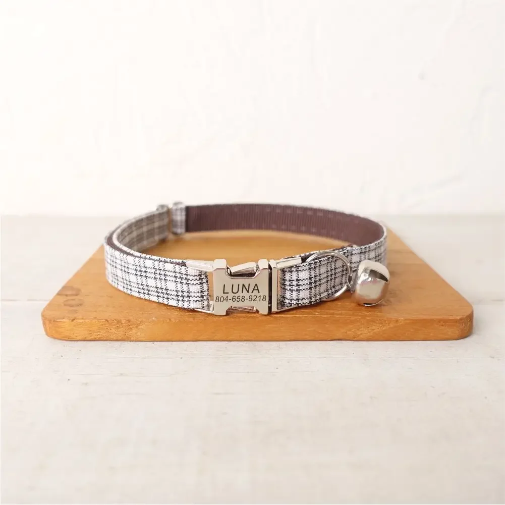 Personalized Cat Collar with Free Engraving, Matching Pet Leash,Customzied Contacts Metal Buckle,White Plaid Pet Collar
Personalized Cat Collar with Free Engraving, Matching Pet Leash,Customzied Contacts Metal Buckle,White Plaid Pet Collar