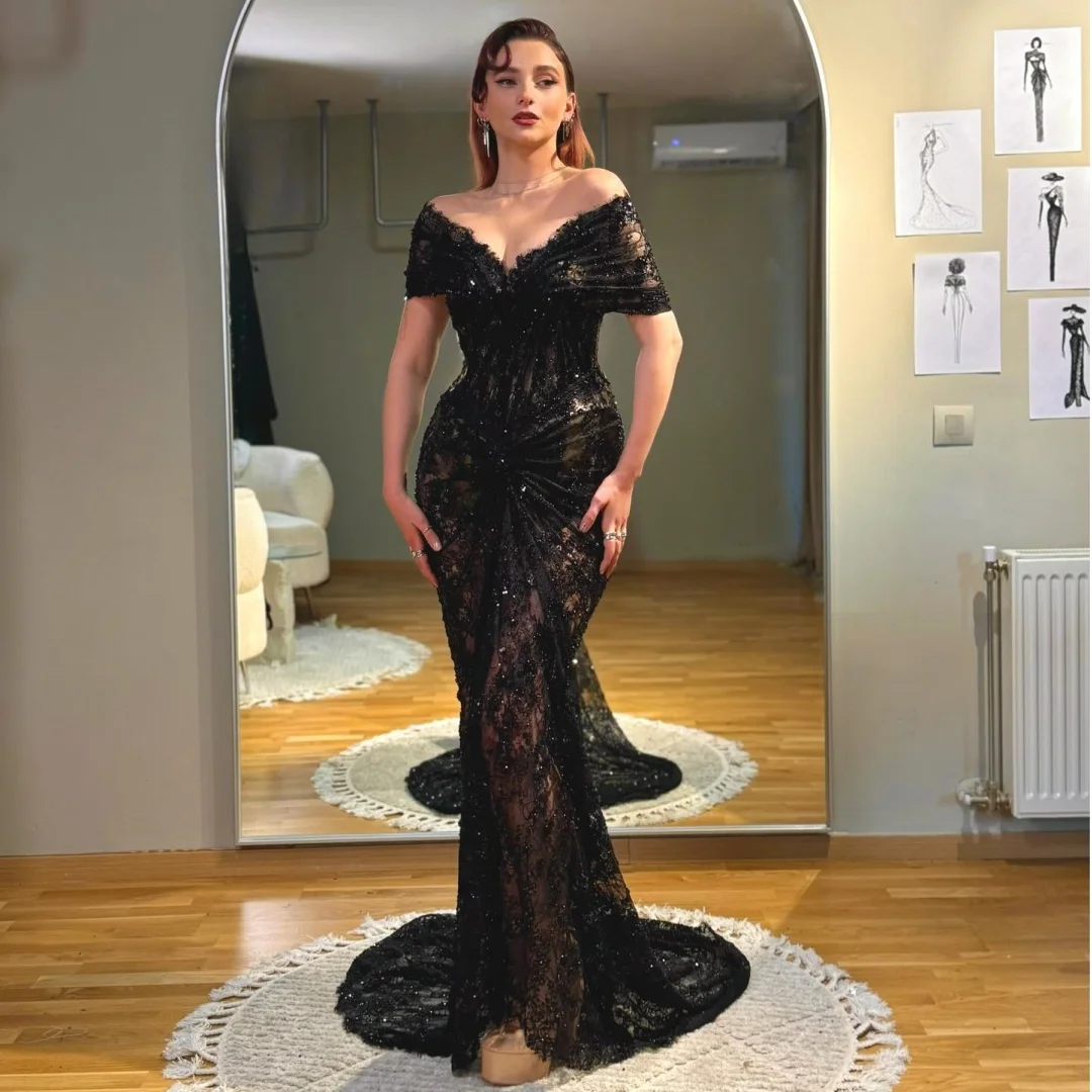 Off Shoulder Lace Mermaid Evening Dresses Illusion Bodice Wedding Party Dress Customized Sequined Prom Gown Formal Vestidos
Off Shoulder Lace Mermaid Evening Dresses Illusion Bodice Wedding Party Dress Customized Sequined Prom Gown Formal Vestidos