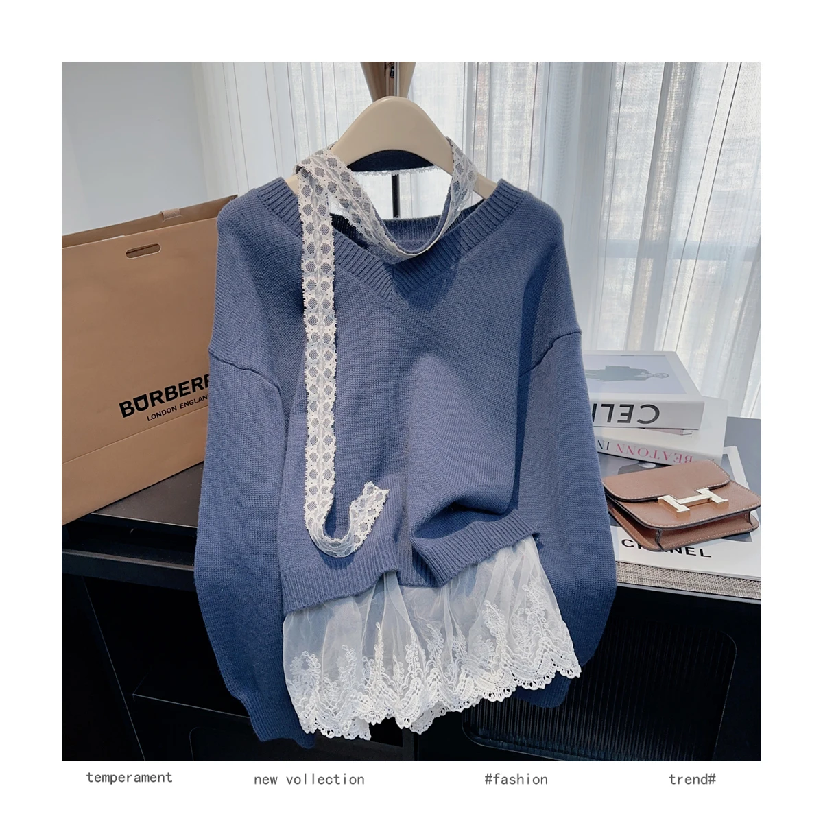 Women's Blue Lace Streamer Round Neck Long Sleeve Sweater Y2k Korean Autumn And Winter New Versatile Knitted Sweater Top 2000s
Women's Blue Lace Streamer Round Neck Long Sleeve Sweater Y2k Korean Autumn And Winter New Versatile Knitted Sweater Top 2000s