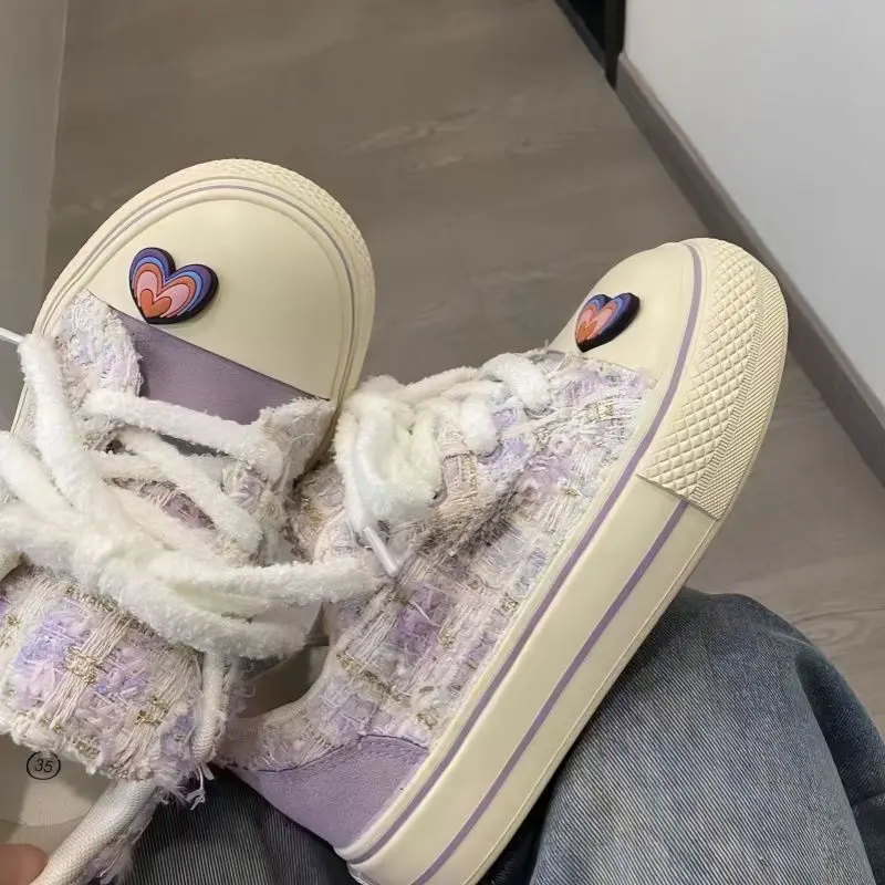 SHANPA Original Niche Skateboard Shoes Cute Purple Heart Versatile Canvas Shoes Platform Big Toe Durable Non Slip Ladies Shoes
SHANPA Original Niche Skateboard Shoes Cute Purple Heart Versatile Canvas Shoes Platform Big Toe Durable Non Slip Ladies Shoes