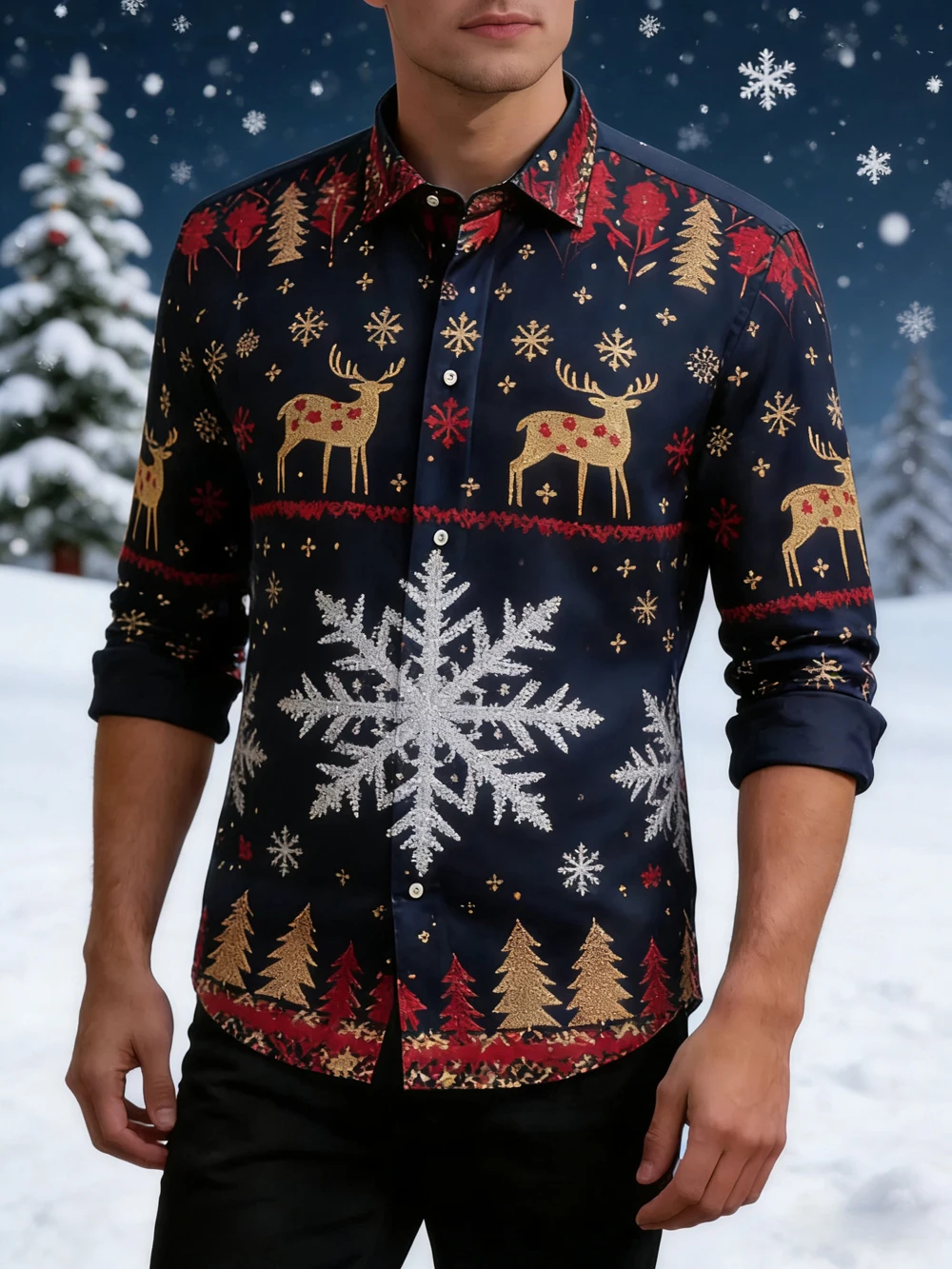 2025 Men's Christmas Theme Snowflake Shiny 3D Printed Shirt Street Casual Party Lapel Button Hawaiian Long-sleeved Top for Men
2025 Men's Christmas Theme Snowflake Shiny 3D Printed Shirt Street Casual Party Lapel Button Hawaiian Long-sleeved Top for Men