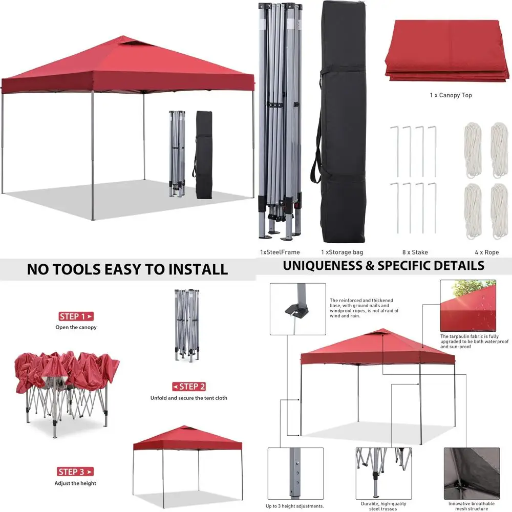 Portable Outdoor Canopy Tent, 10x10 Feet Pop Up Gazebo for Events, Parties, Camping, Red, Ideal for Outdoor Gatherings and Shelt
Portable Outdoor Canopy Tent, 10x10 Feet Pop Up Gazebo for Events, Parties, Camping, Red, Ideal for Outdoor Gatherings and Shelt