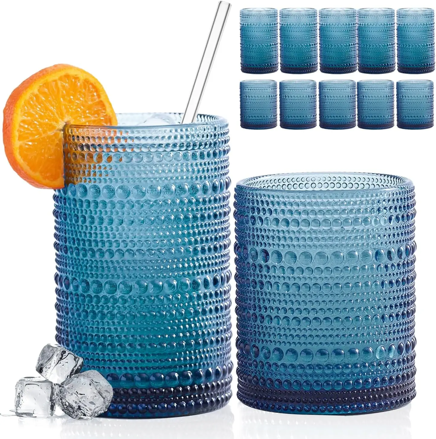 Vintage Embossed Glassware Set of 12 with Straws, 15oz & 12oz Highball Cups for Cocktails and Drinks
Vintage Embossed Glassware Set of 12 with Straws, 15oz & 12oz Highball Cups for Cocktails and Drinks