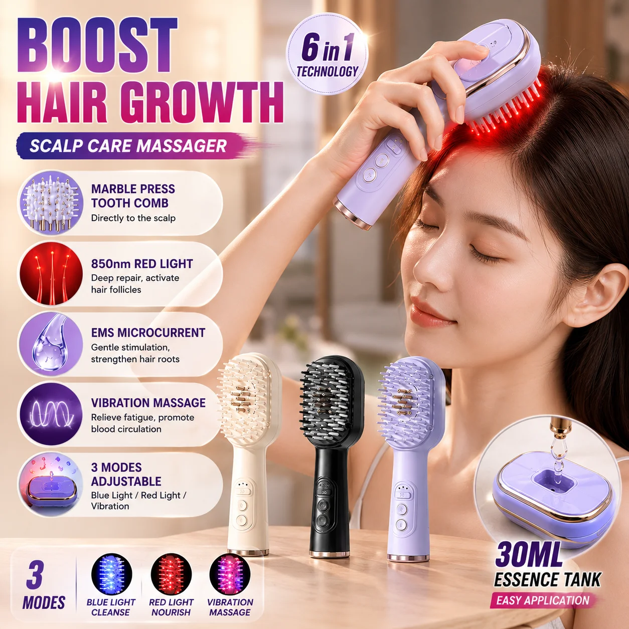 Electric Scalp Care Hair Growth Comb Red Light Therapy Microcurrent Stimulating Vibration Head Massage Thicker Stronger Hair
Electric Scalp Care Hair Growth Comb Red Light Therapy Microcurrent Stimulating Vibration Head Massage Thicker Stronger Hair