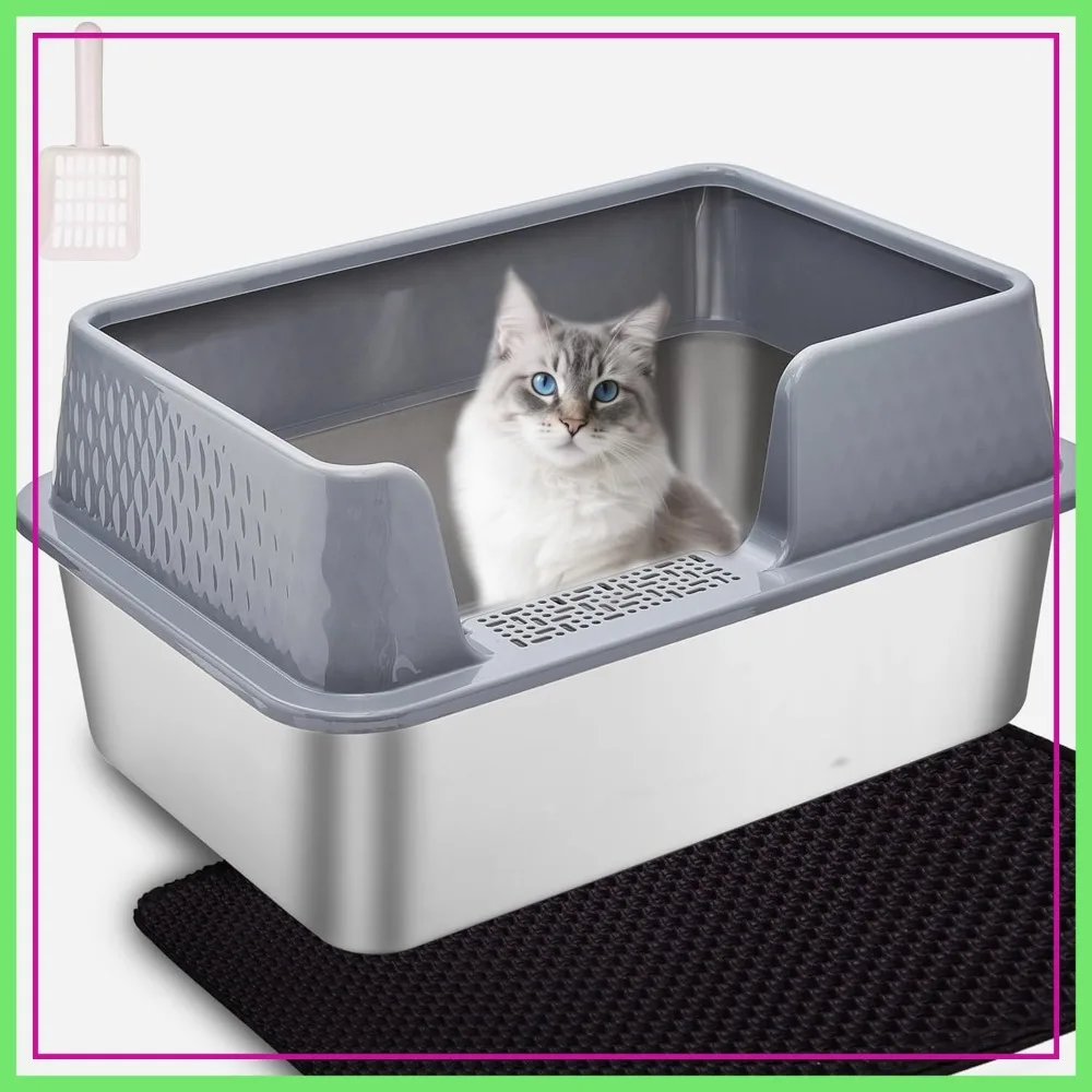 Stainless Steel Cat Litter Box with Lid, High Sides, Enclosed Metal Kitty Pan for Kittens or Senior Cats, Grey
Stainless Steel Cat Litter Box with Lid, High Sides, Enclosed Metal Kitty Pan for Kittens or Senior Cats, Grey