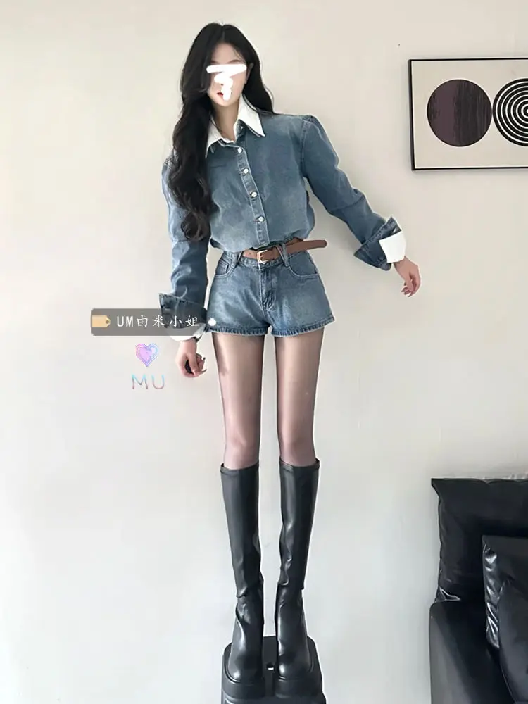 Hot Girl Women's Spring Retro Distressed Denim Long-sleeved Shirt High-waisted Shorts Two-piece Set Fashion Female Clothes
Hot Girl Women's Spring Retro Distressed Denim Long-sleeved Shirt High-waisted Shorts Two-piece Set Fashion Female Clothes