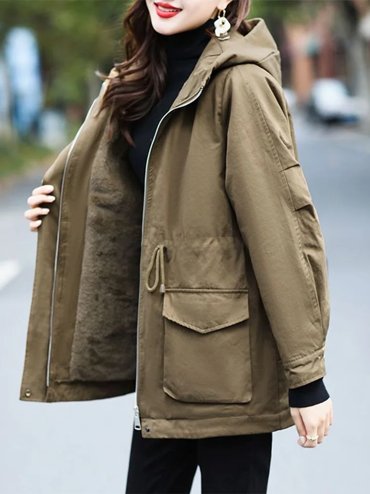 Thickened Fleece Women's Parka Coat Loose Winter Outerwear Korean Style Commute Zipper Closure Long Sleeve Hooded Jacket
Thickened Fleece Women's Parka Coat Loose Winter Outerwear Korean Style Commute Zipper Closure Long Sleeve Hooded Jacket