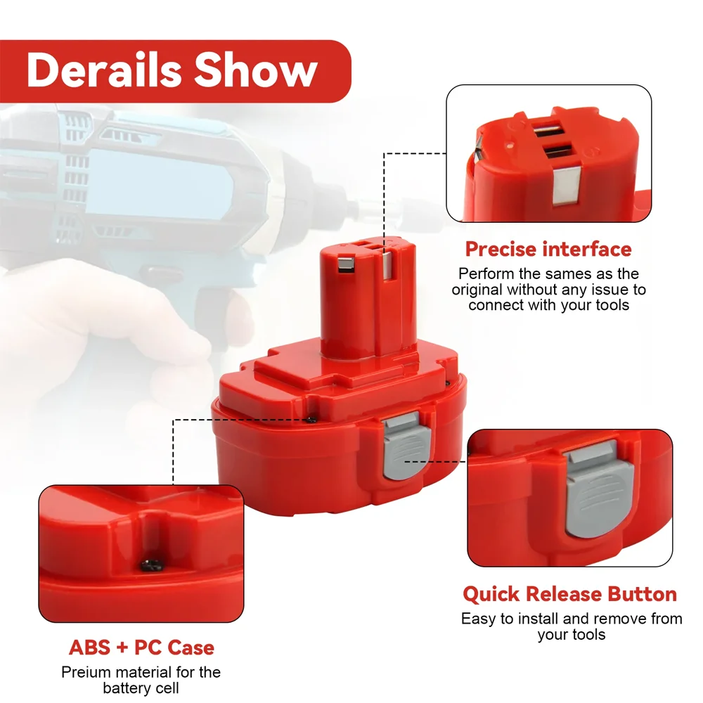 For Makita PA18 Rechargeable 1822 1823 1834 1835 192827-3 192829-9 193159-1 193140-2 Tools Ni-MH 18V 6.8Ah battery accessories
For Makita PA18 Rechargeable 1822 1823 1834 1835 192827-3 192829-9 193159-1 193140-2 Tools Ni-MH 18V 6.8Ah battery accessories