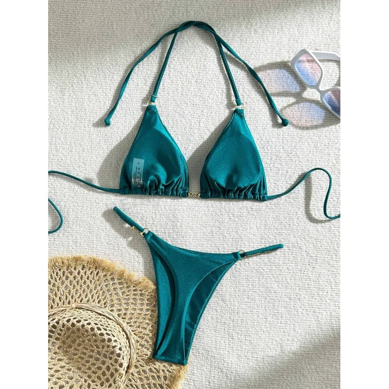 New Solid Color Metal Decorated Bikini Sexy Halter Lace-up backless Swimsuitbikini
New Solid Color Metal Decorated Bikini Sexy Halter Lace-up backless Swimsuitbikini