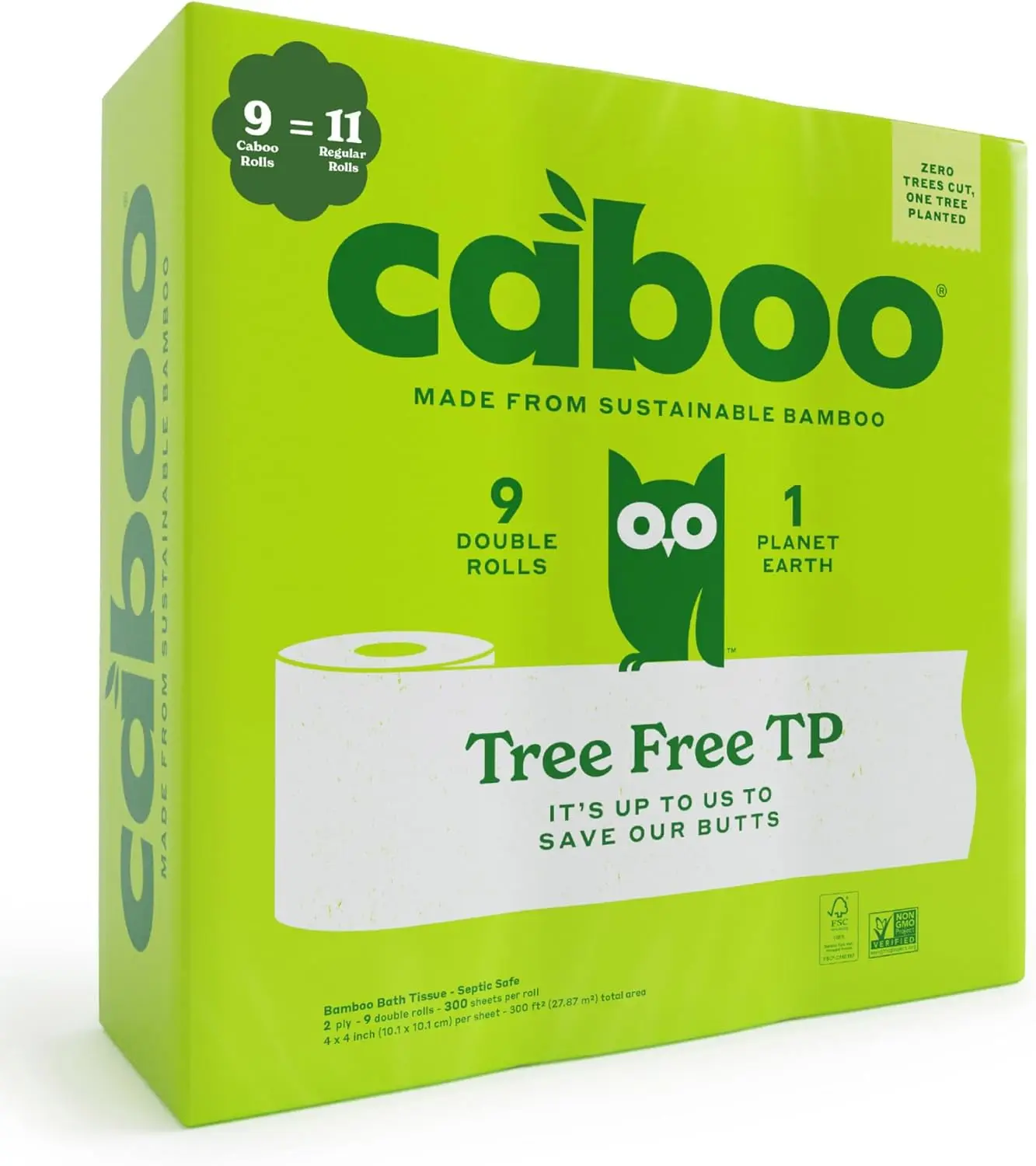 Tree Free Toilet Paper, Septic Safe Bath Tissue, Quick Dissolving 2 Ply Sheets - 300 Sheets Per Roll, 9 Double Rolls
Tree Free Toilet Paper, Septic Safe Bath Tissue, Quick Dissolving 2 Ply Sheets - 300 Sheets Per Roll, 9 Double Rolls