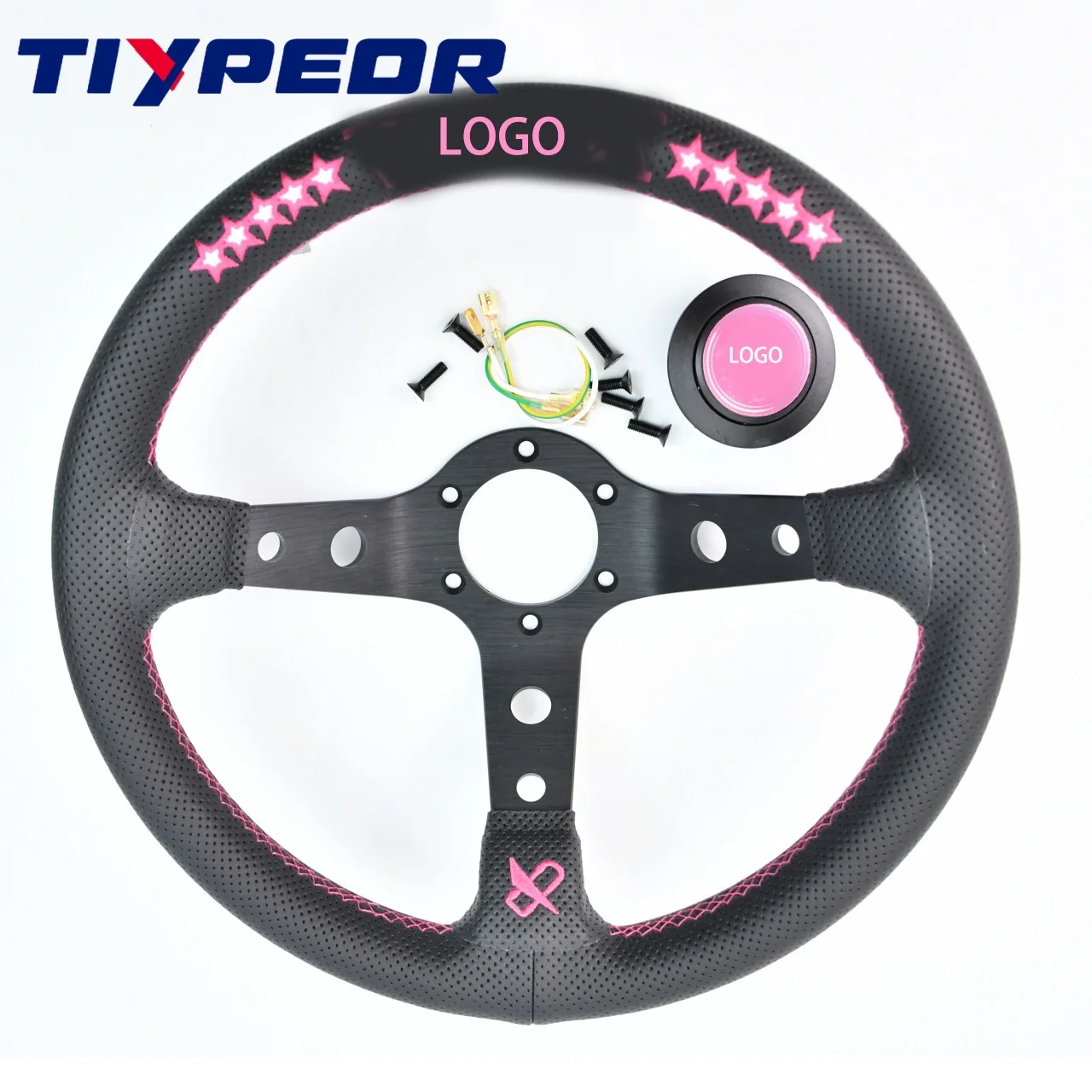 Tiypeor Classic 320mm pink microfiber leather South Korea golf cart steering wheel with Accessories
Tiypeor Classic 320mm pink microfiber leather South Korea golf cart steering wheel with Accessories
