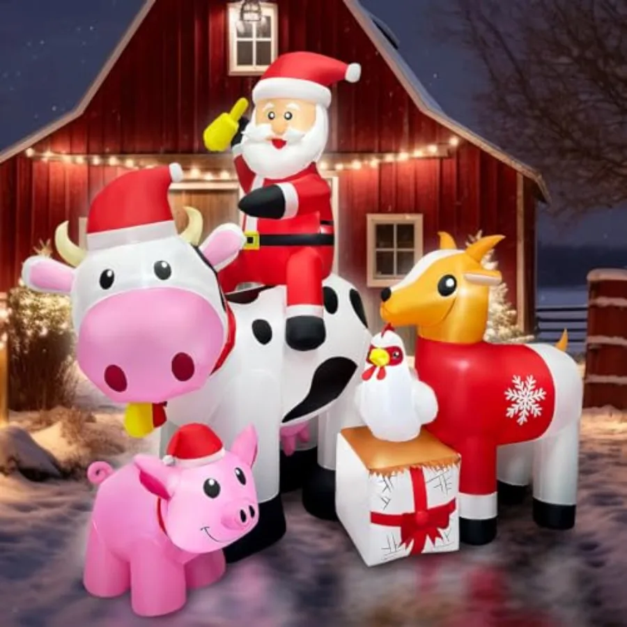 6Feet Christmas Inflatables Santa Farm Scene with Blow Up Cow Pig Chicken Gifts LED Lighted Christmas Decorations for Yard Gard
6Feet Christmas Inflatables Santa Farm Scene with Blow Up Cow Pig Chicken Gifts LED Lighted Christmas Decorations for Yard Gard