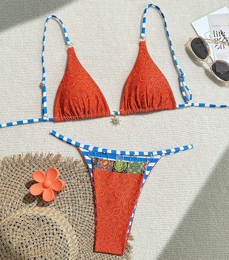 Sexy Women's Swimsuit Orange Patchwork Thong Bikinis Set Low Waist Split Bathing Suit String Neck Bikini Swimwear
Sexy Women's Swimsuit Orange Patchwork Thong Bikinis Set Low Waist Split Bathing Suit String Neck Bikini Swimwear