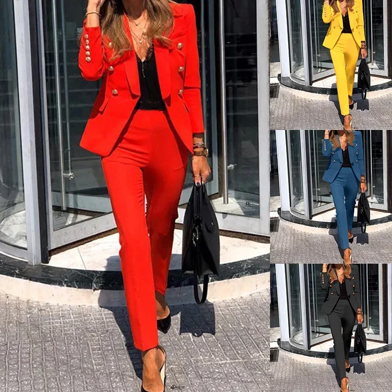 Two-piece Set Double-Breasted Women‘s Solid Color Blazer Pant Sets Autumn Long Sleeve Jacket Trouser Outfit Office Commuter Wear
Two-piece Set Double-Breasted Women‘s Solid Color Blazer Pant Sets Autumn Long Sleeve Jacket Trouser Outfit Office Commuter Wear