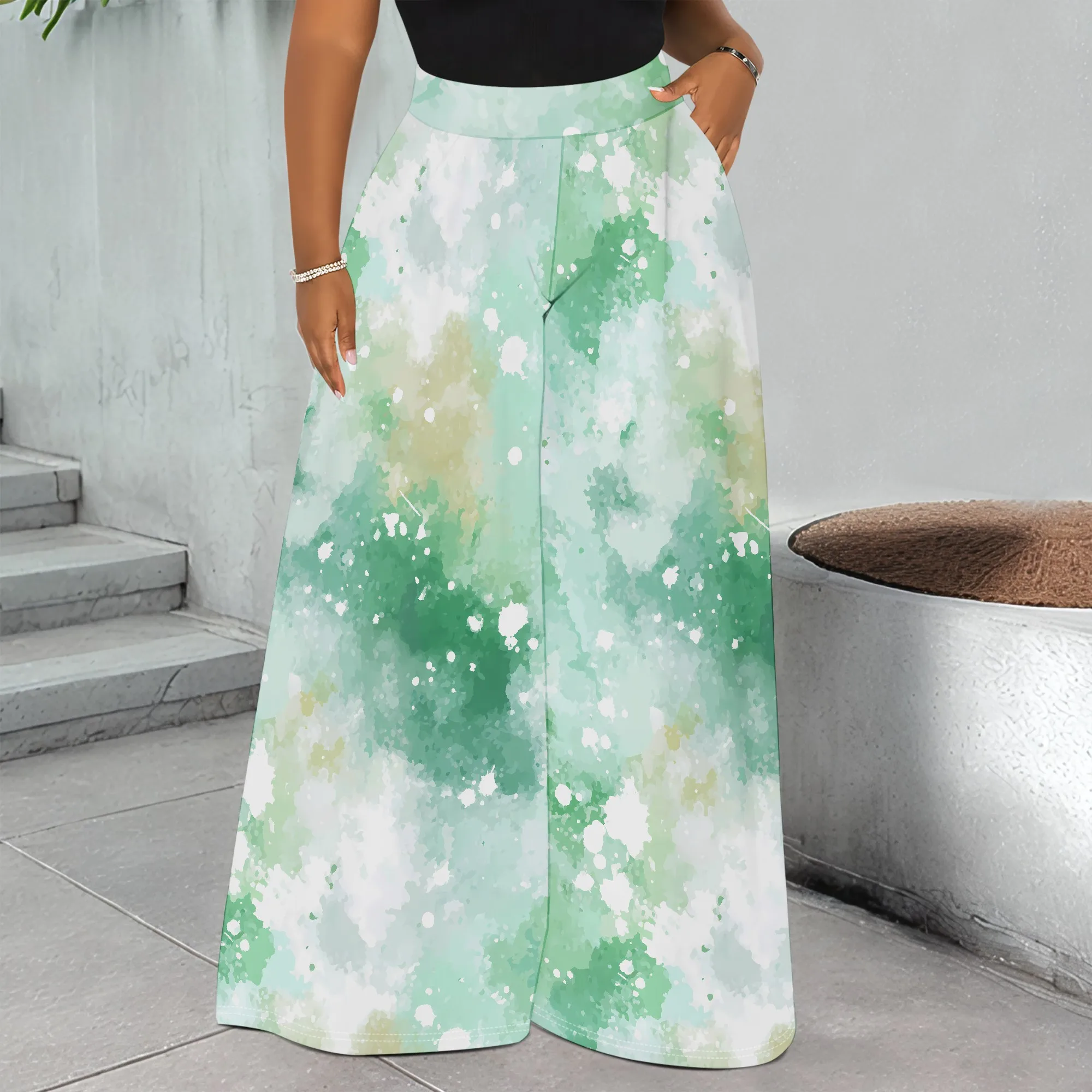 Green Print Wide Leg Pants, Watercolor Splatter Trousers, Pocket Palazzo Pants for Women, Casual Summer Wear S-3XL
Green Print Wide Leg Pants, Watercolor Splatter Trousers, Pocket Palazzo Pants for Women, Casual Summer Wear S-3XL