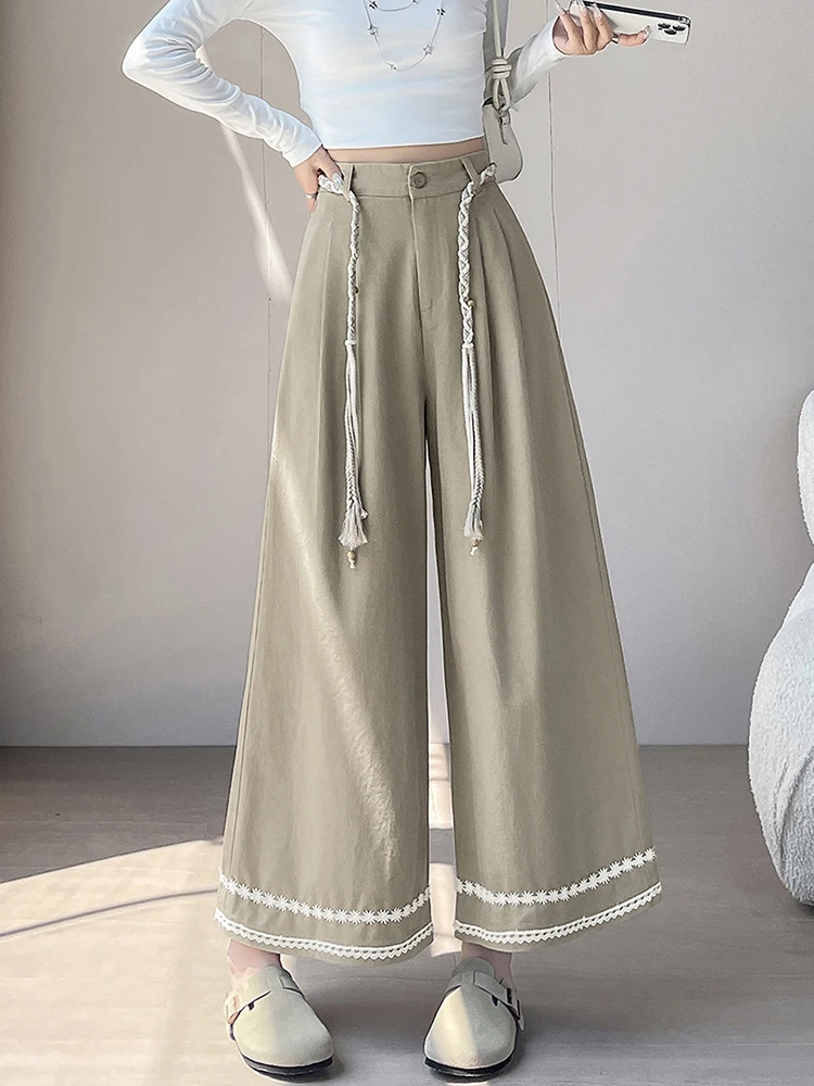 Lace patchwork wide leg pants for women in autumn 2025 versatile high waist loose straight leg casual nine cropped pants
Lace patchwork wide leg pants for women in autumn 2025 versatile high waist loose straight leg casual nine cropped pants