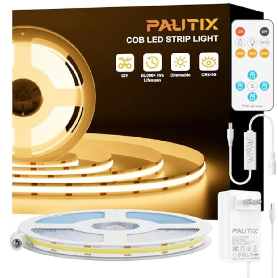 COB LED Strip Lights with RF Remote, 32.8ft UL Listed Dotl LED Lights Warm White 2700K, er Bright Dimmable 24V Adhesive LED Tap
COB LED Strip Lights with RF Remote, 32.8ft UL Listed Dotl LED Lights Warm White 2700K, er Bright Dimmable 24V Adhesive LED Tap