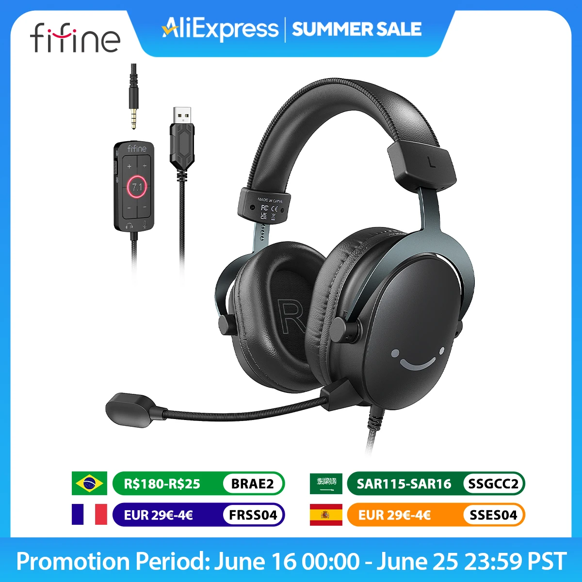 FIFINE Headset,3.5 mm jack&USB Headphone with 7.1 Surround Sound/volum control/Mute switch for PC/MAC/PS4/PS5 Mixer-H9
FIFINE Headset,3.5 mm jack&USB Headphone with 7.1 Surround Sound/volum control/Mute switch for PC/MAC/PS4/PS5 Mixer-H9