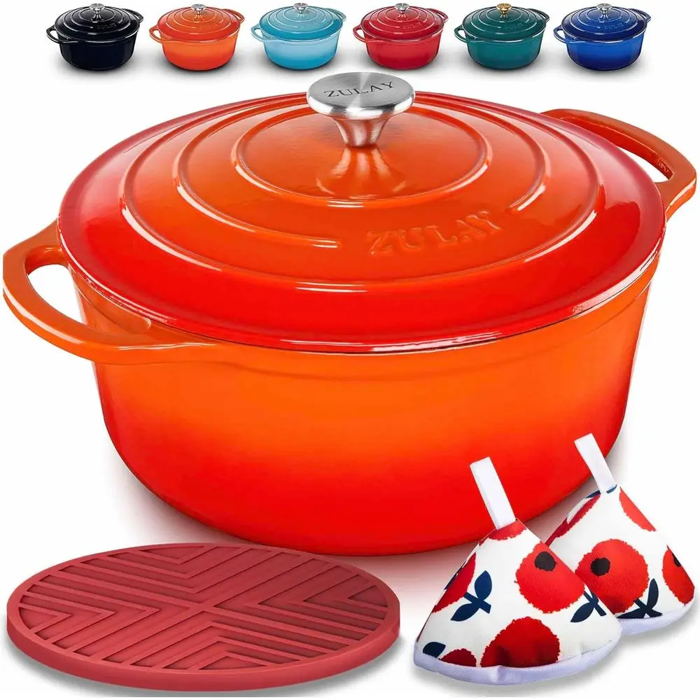 Enameled Cast Iron Dutch Oven, 7.7 Quart, Oven Safe to 500°, Ideal for Bread Baking, Stews, Braising, and Roasting in Orange
Enameled Cast Iron Dutch Oven, 7.7 Quart, Oven Safe to 500°, Ideal for Bread Baking, Stews, Braising, and Roasting in Orange